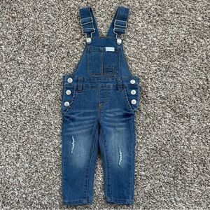 7 For All Mankind Baby Girls Blue Denim Ripped Overalls Size 9-12m